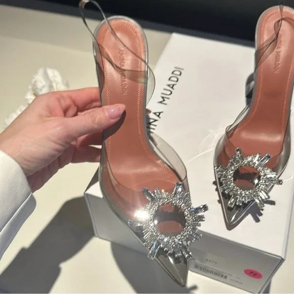 Amina Muaddi Stunning Slingback Heels with Crystal Embellishment - Picture 2 of 8